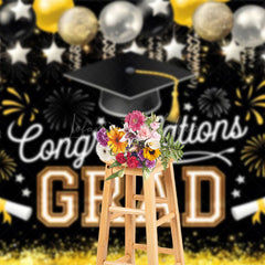 Lofaris Elegant Black Gold Balloons Glitter Backdrop For Grad