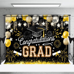 Lofaris Elegant Black Gold Balloons Glitter Backdrop For Grad