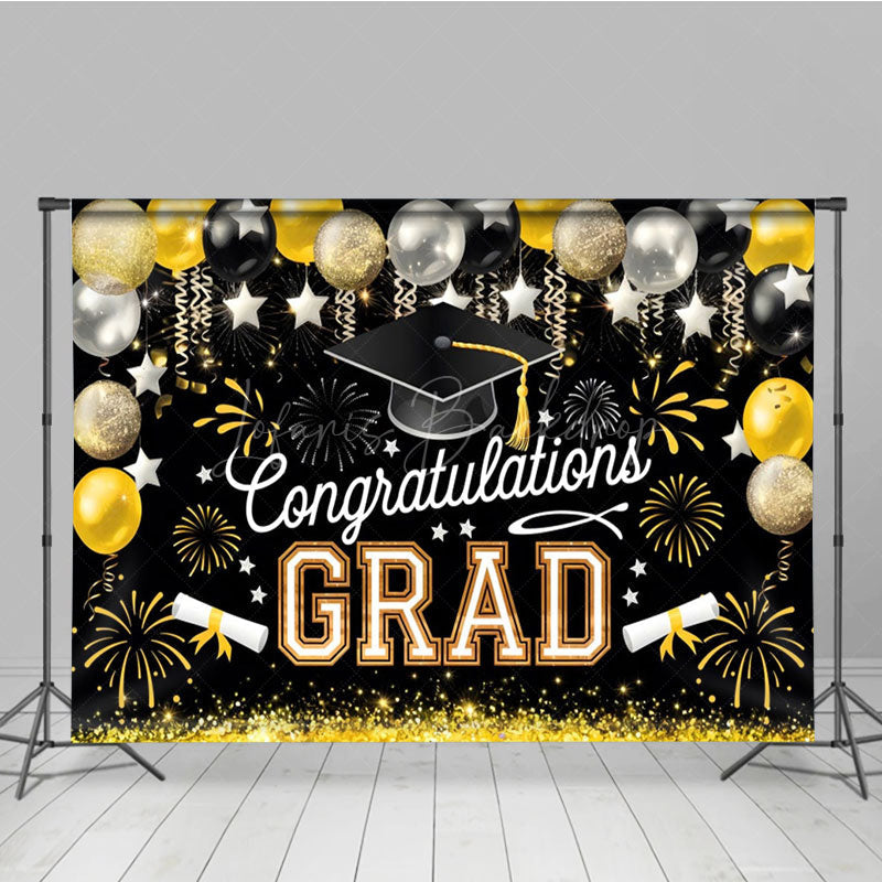 Lofaris Elegant Black Gold Balloons Glitter Backdrop For Grad
