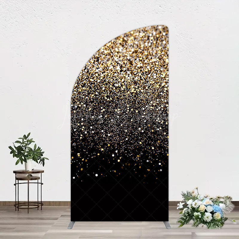 Lofaris Elegant Black Gold Glitter Birthday Half Moon Arch Backdrop