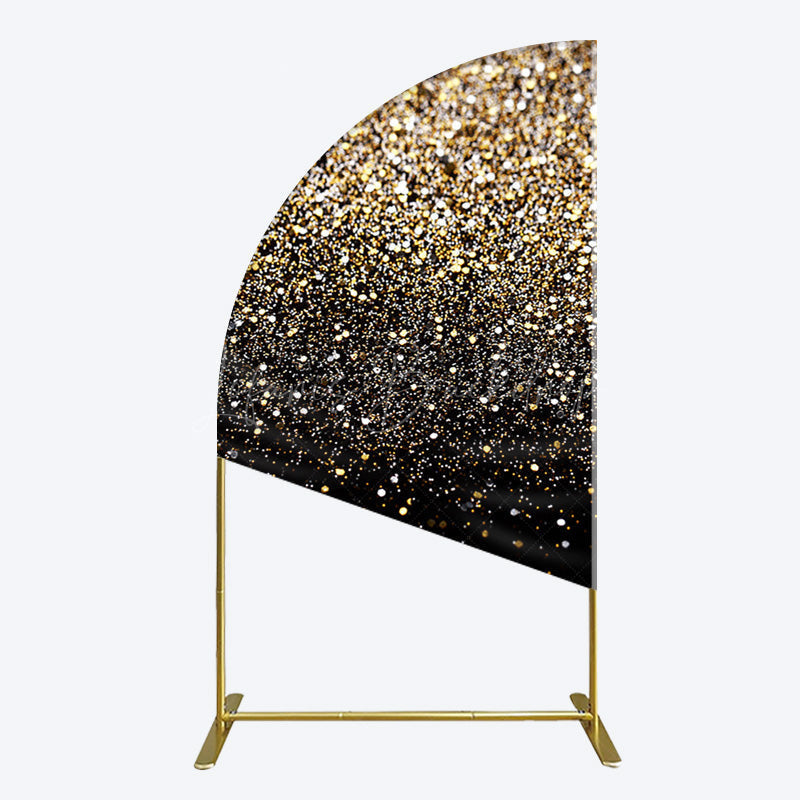 Lofaris Elegant Black Gold Glitter Birthday Half Moon Arch Backdrop