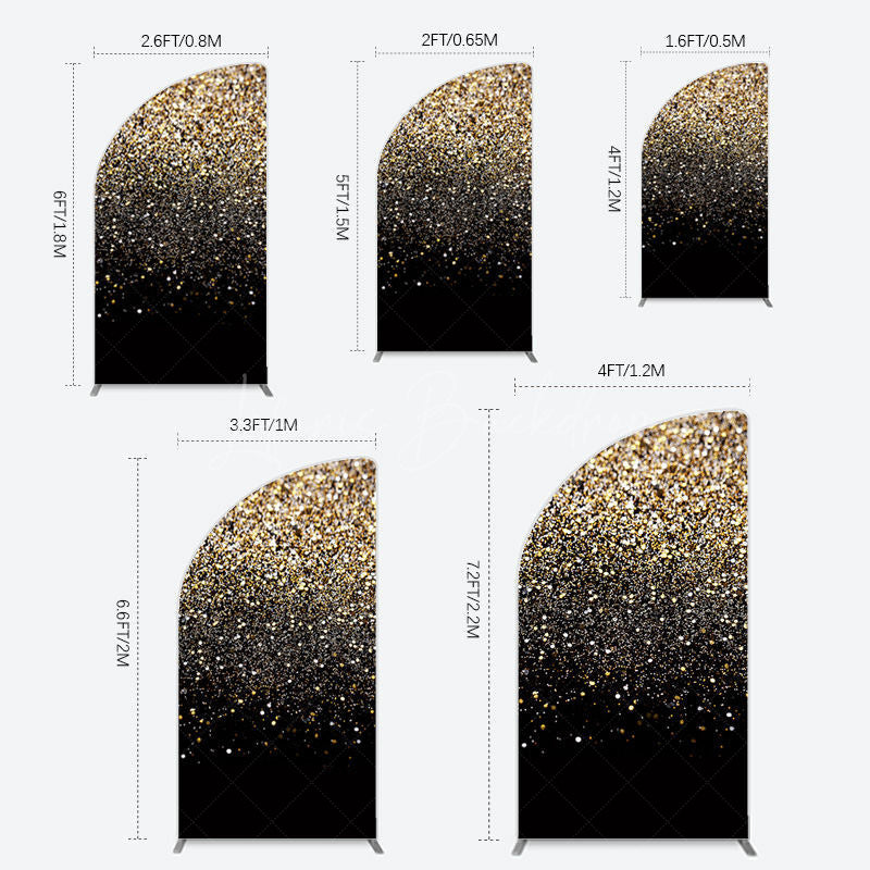 Lofaris Elegant Black Gold Glitter Birthday Half Moon Arch Backdrop