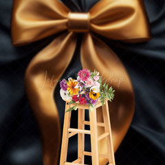 Lofaris Elegant Black Satin Bow Tie Retro Wall Photo Backdrop