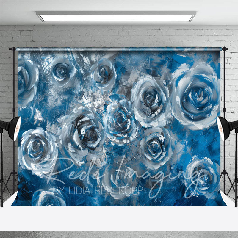 Lofaris Elegant Blue Abstract Floral Fine Art Photo Backdrop
