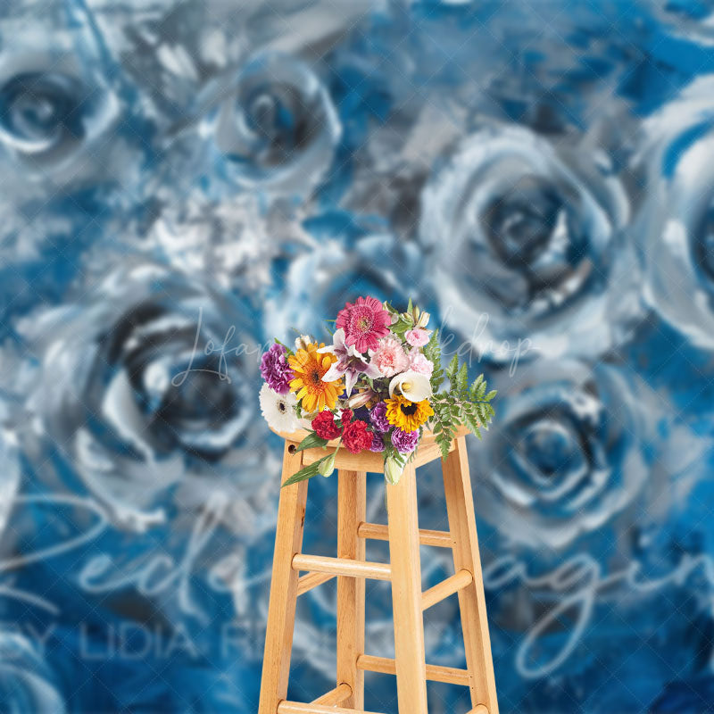 Lofaris Elegant Blue Abstract Floral Fine Art Photo Backdrop