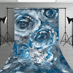 Lofaris Elegant Blue Abstract Floral Fine Art Sweep Backdrop