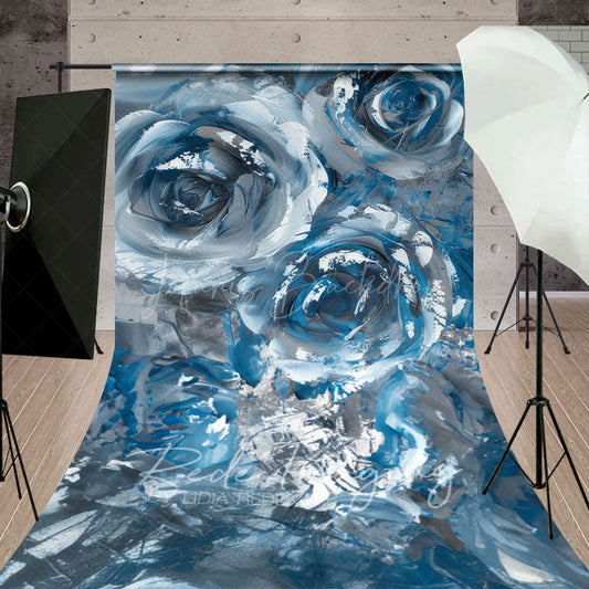 Lofaris Elegant Blue Abstract Floral Fine Art Sweep Backdrop