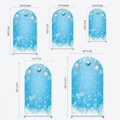 Lofaris Elegant Blue and Silver Winter Holiday Round Top Arch Backdrop featuring Snowflakes Pearl Ornaments