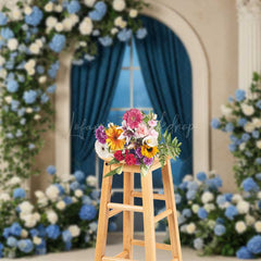 Lofaris Elegant Blue and White Floral Arch Window Photography Backdrop Hydrangea Rose Garland Classic Wedding Prop
