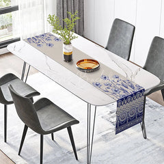 Lofaris Elegant Blue and White Paisley Table Runner Floral Border Modern Farmhouse Kitchen Dining Decor