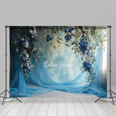 Lofaris Elegant Blue Curtain Floral Wedding Photo Backdrop