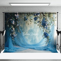 Lofaris Elegant Blue Curtain Floral Wedding Photo Backdrop