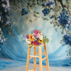 Lofaris Elegant Blue Curtain Floral Wedding Photo Backdrop