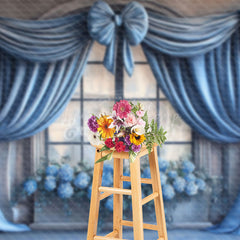 Lofaris Elegant Blue Curtain Window Photography Backdrop