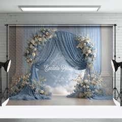 Lofaris Elegant Blue Draped Arch Photography Backdrop White Floral for Indoor Wedding Romantic Ceremony Background