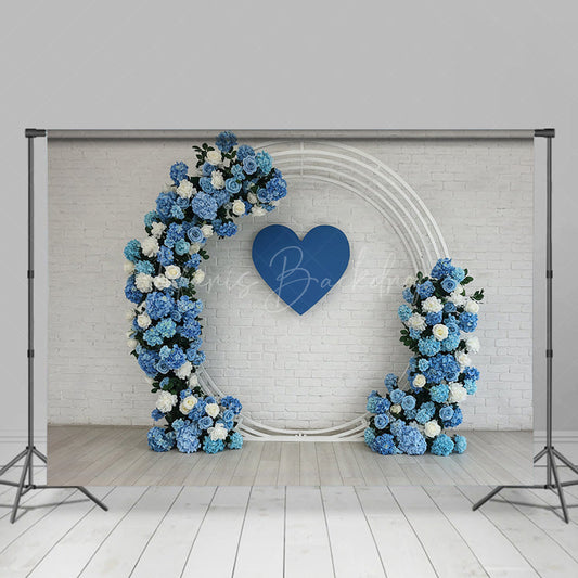 Lofaris Elegant Blue Floral Hearts Wall Wedding Backdrop