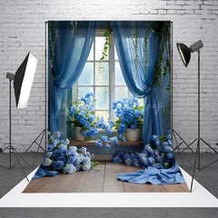 Lofaris Elegant Blue Floral Leaf Window Scene Photo Backdrop