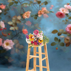 Lofaris Elegant Blue Pink Floral Leaves Photography Backdrop