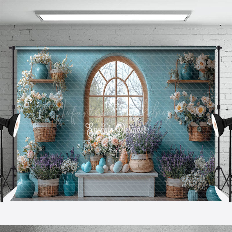 Lofaris Elegant Blue Wall Floral Arrangement Easter Backdrop