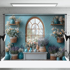 Lofaris Elegant Blue Wall Floral Arrangement Easter Backdrop