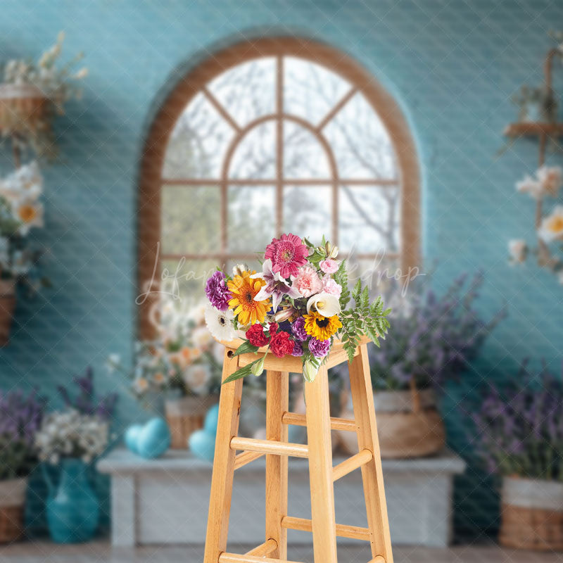 Lofaris Elegant Blue Wall Floral Arrangement Easter Backdrop