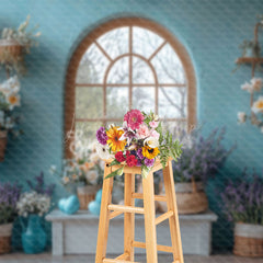 Lofaris Elegant Blue Wall Floral Arrangement Easter Backdrop
