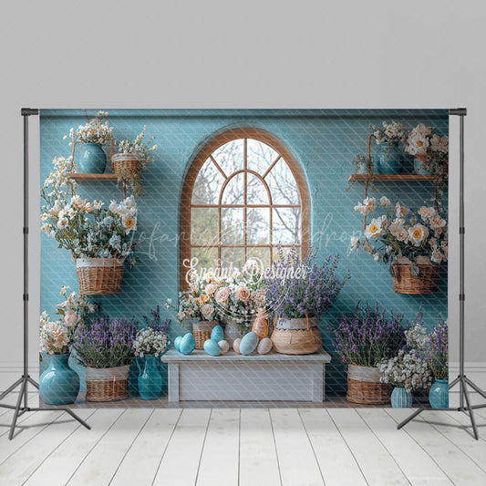 Lofaris Elegant Blue Wall Floral Arrangement Easter Backdrop