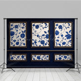 Lofaris Elegant Blue Wall Photography Backdrop Chinoiserie Style with Floral Panels Fine Art Studio Photo Prop