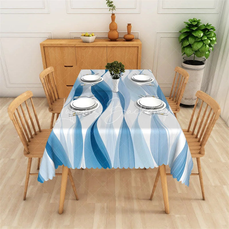 Lofaris Elegant Blue Wave Pattern Rectangle Tablecloth Modern Abstract Ocean Decor for Party Minimalist Home Dining Table Cover