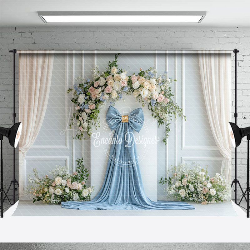 Lofaris Elegant Blue White Ribbon Spring Photography Backdrop