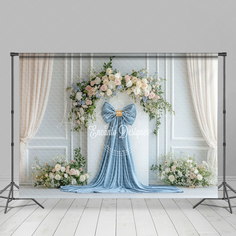 Lofaris Elegant Blue White Ribbon Spring Photography Backdrop
