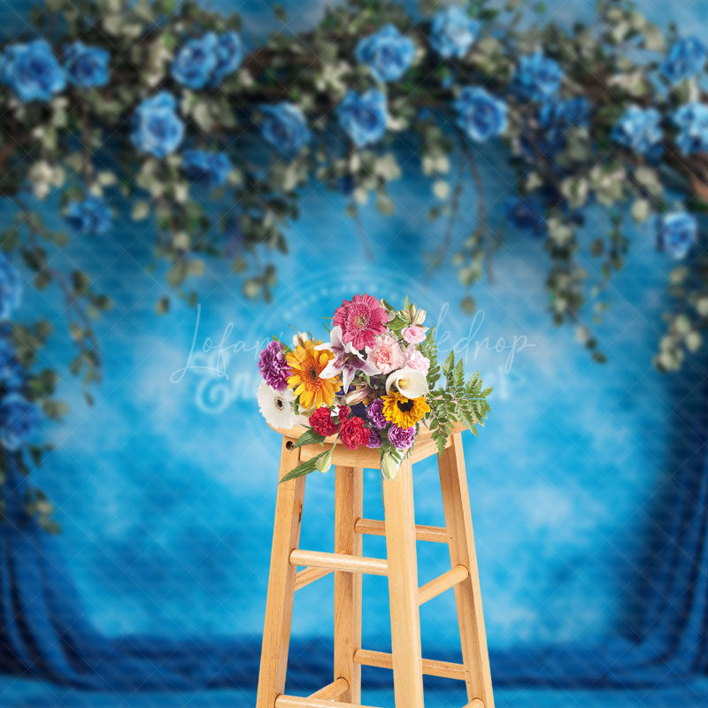 Lofaris Elegant Blue White Wall Rose Wedding Photo Backdrop