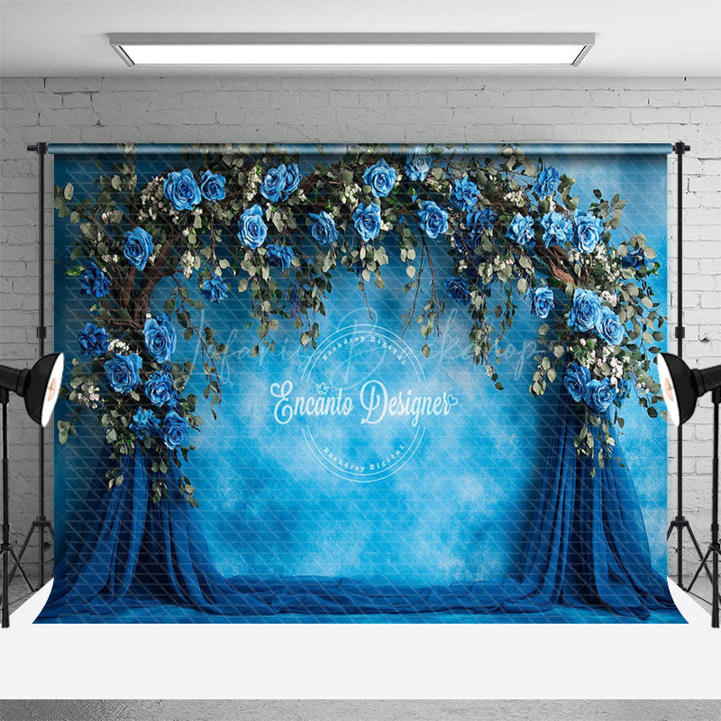 Lofaris Elegant Blue White Wall Rose Wedding Photo Backdrop