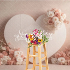 Lofaris Elegant Blush Pink Heart Shaped Photography Backdrop White Roses and Floral Accents Romantic Wedding Decor