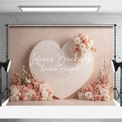 Lofaris Elegant Blush Pink Heart Shaped Photography Backdrop White Roses and Floral Accents Romantic Wedding Decor