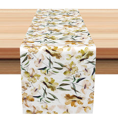 Lofaris Elegant Boho Autumn Floral Table Runner Fresh Fall Leaves and Flowers Rustic Thanksgiving or Wedding Decor