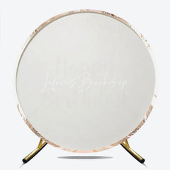 Lofaris Elegant Boho Happy Birthday Round Backdrop featuring Pampas Grass Blush Roses and Gold Glitter Butterflies.