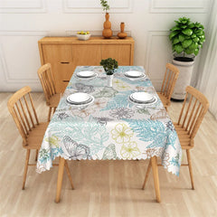 Lofaris Elegant Botanical Butterfly and Bee Floral Outline Rectangle Tablecloth Scalloped Edge Dining Decor