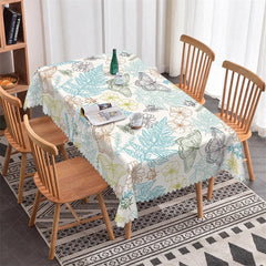 Lofaris Elegant Botanical Butterfly and Bee Floral Outline Rectangle Tablecloth Scalloped Edge Dining Decor