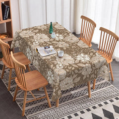 Lofaris Elegant Brown Floral Rectangle Tablecloth Beige Flowers Modern Farmhouse Kitchen Dining Decor
