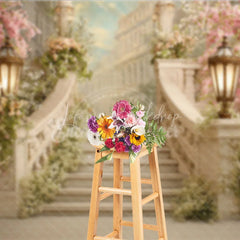 Lofaris Elegant Cherry Blossom Staircase Photography Backdrop Romantic Floral Garden Party Decor