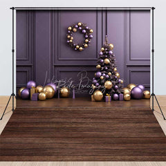 Lofaris Elegant Christmas and Floor Combo Set Backdrop Purple Gold Ornaments with Xmas Tree Holiday Photo Prop