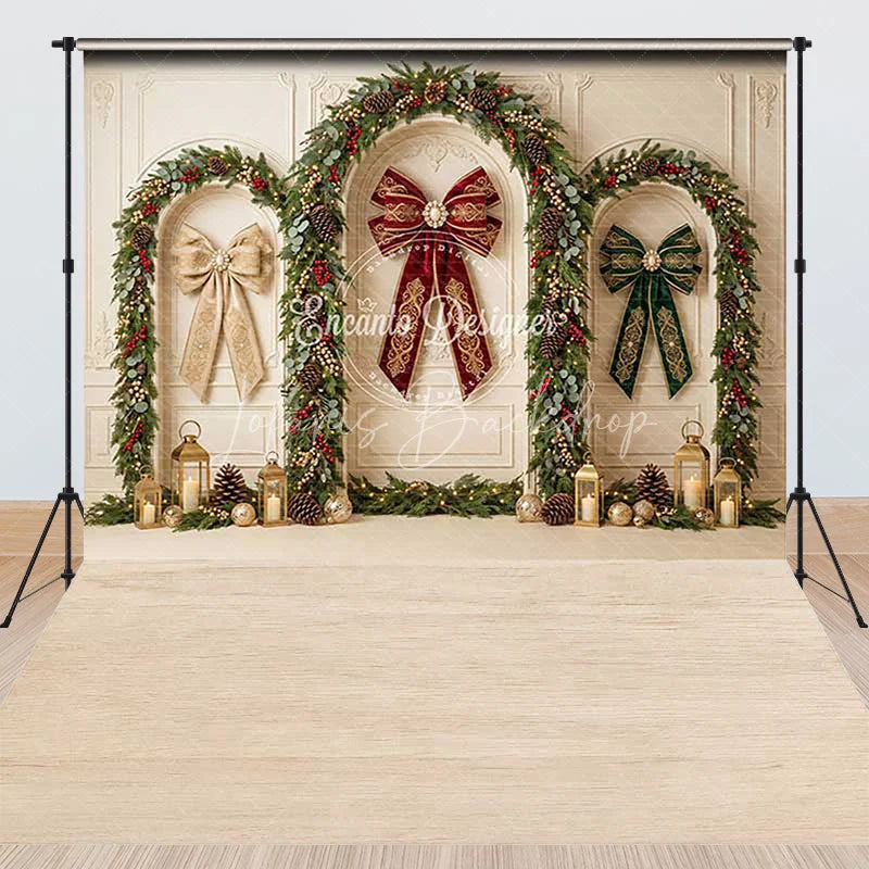 Lofaris Elegant Christmas Arches with Festive Garlands and Red Green Gold Bows Combo Set Backdrop Holiday Party Decor