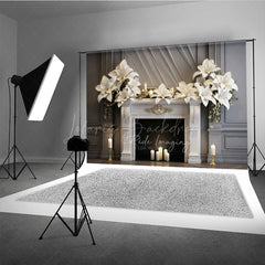 Lofaris Elegant Christmas Fireplace Photography Backdrop White Poinsettia Garland Classic Holiday Mantel Studio Prop