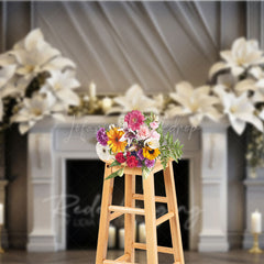 Lofaris Elegant Christmas Fireplace Photography Backdrop White Poinsettia Garland Classic Holiday Mantel Studio Prop