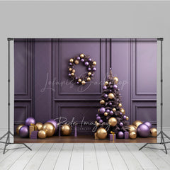 Lofaris Elegant Christmas Photography Backdrop Purple and Gold Ornaments with Xmas Tree Modern Holiday Studio Photo Prop