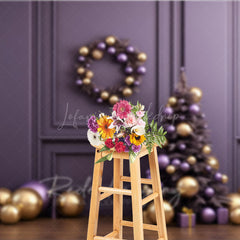 Lofaris Elegant Christmas Photography Backdrop Purple and Gold Ornaments with Xmas Tree Modern Holiday Studio Photo Prop