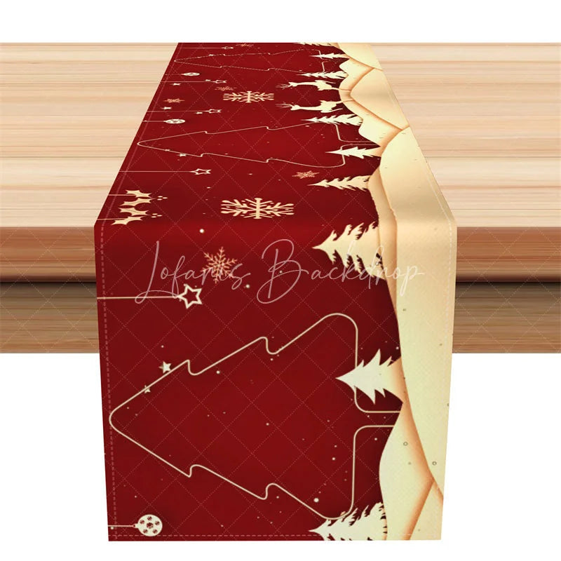 Lofaris Elegant Christmas Table Runner Red and Gold Reindeer Trees Snowflakes Holiday Decor