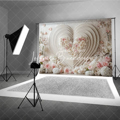 Lofaris Elegant Cream and Pink Floral Layered Heart Photography Backdrop Romantic Wedding Valentine’s Day Party Decoration
