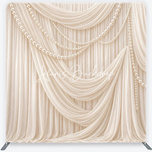 Lofaris Elegant Cream Draped Fabric and Pearl Strands Square Double-Sided Backdrop Perfect for Wedding Bridal Shower